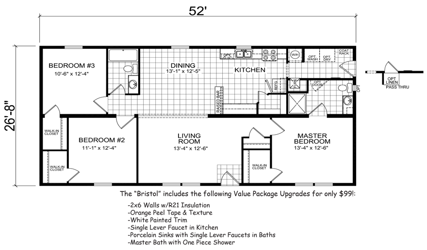 Bristol 26 X 52 1386 Sqft Mobile Home Factory Expo Home